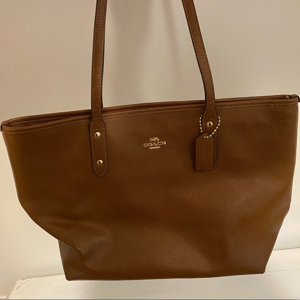 Coach brown leather zip top purse